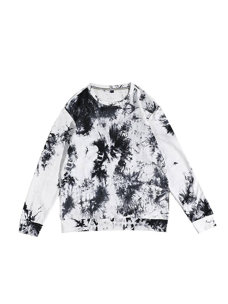 Mayoulove Women's Sweater Tie-dye Round Neck Loose Long Sleeve Casual Top-Mayoulove