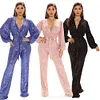 Women's Sequins Deep V-neck Long Sleeve Jumpsuit Trousers
