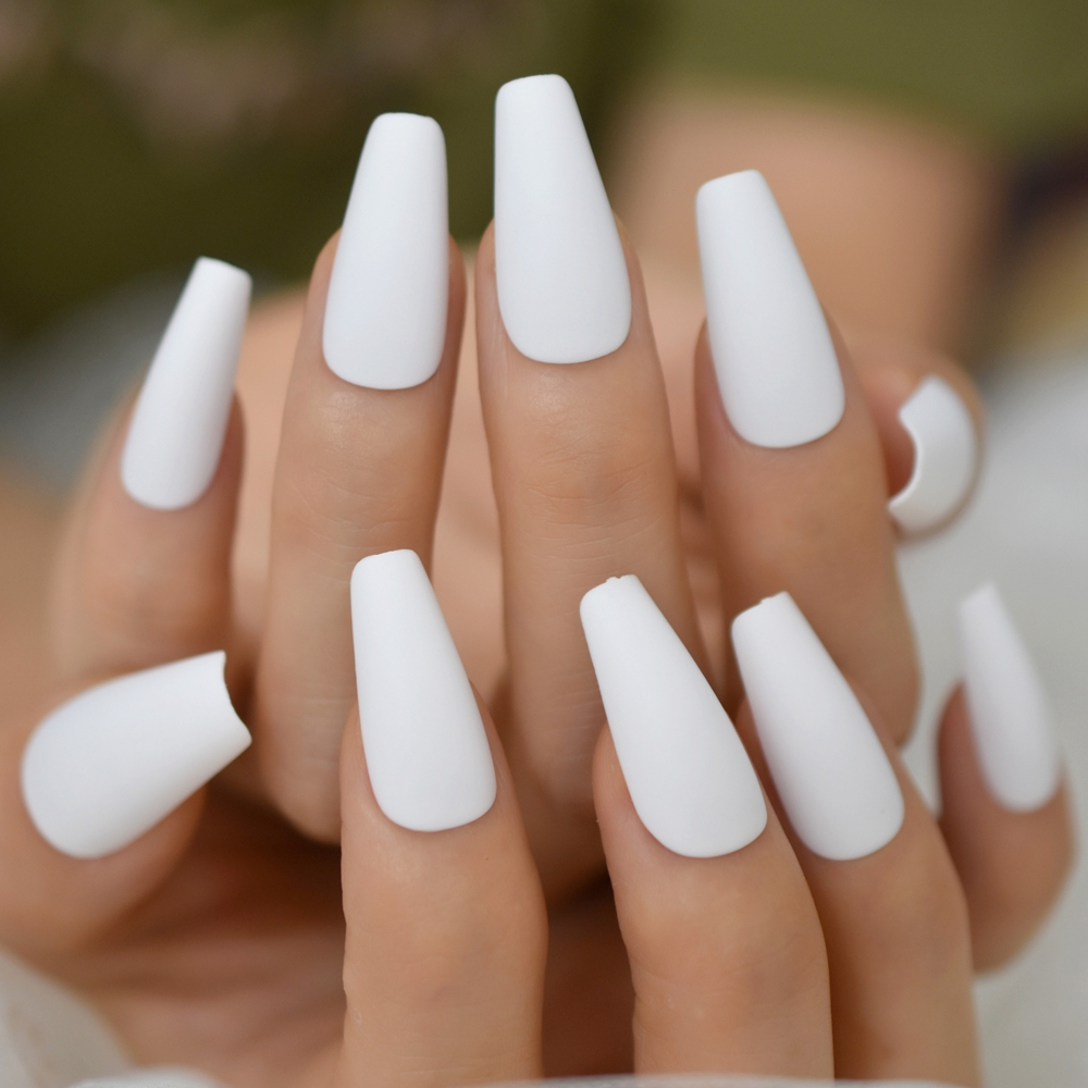 Elinlin Elegant Coffin Nails – Long Milky White Press On Nails for a Chic Look  