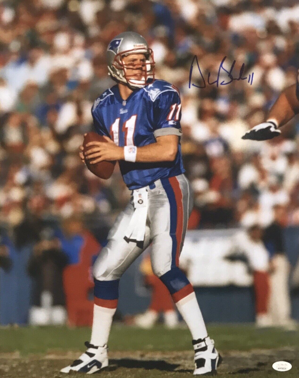 Drew Bledsoe New England Patriots QB #11 Autographed 16x20 Pose #5 JSA Witnessed