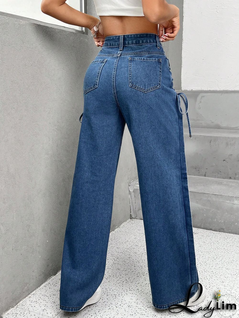 High Waist Lace Up Side Jeans