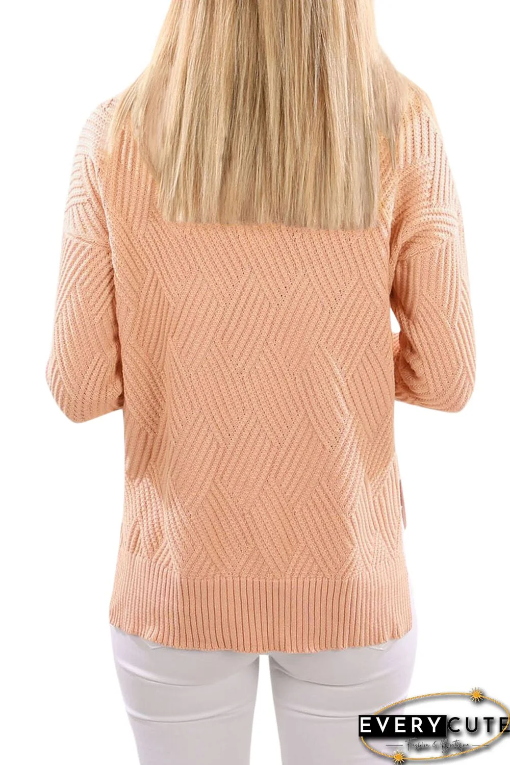 Pink Cowl Neck Side Split Sweater