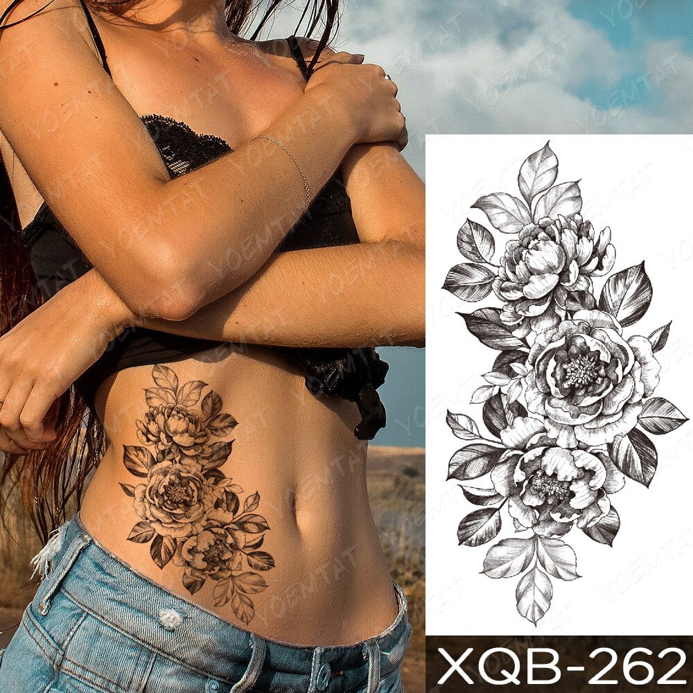 Gingf Flower Blooming Waterproof Temporary Sleeve Tatooo Sticker Lotus Peony Leg Tatoo Man Women Body Art Transfer Fake Tattoo
