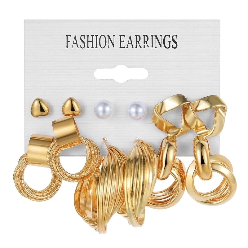 Retro Round Alloy Plating Artificial Pearls Women’s Earrings Ear Studs 6-piece Set