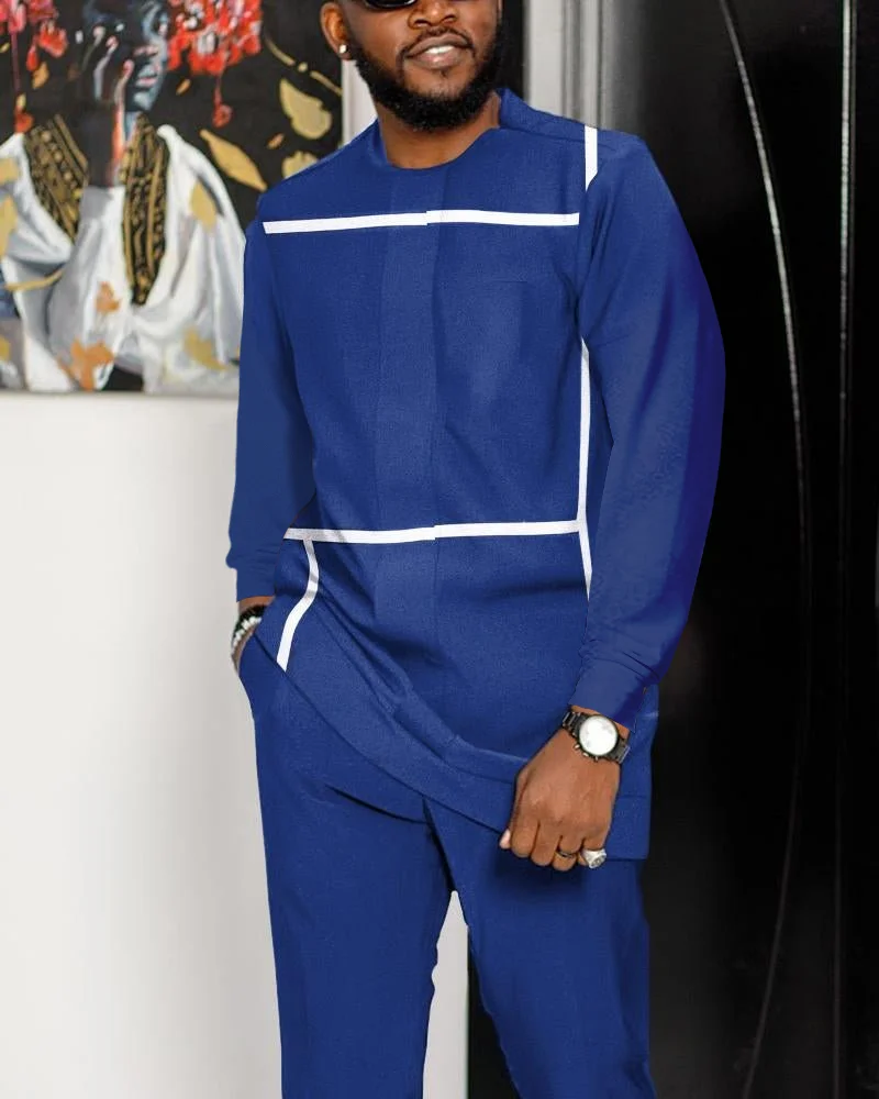 Men's Casual Color Blocking Long Sleeve Walking Suit-011