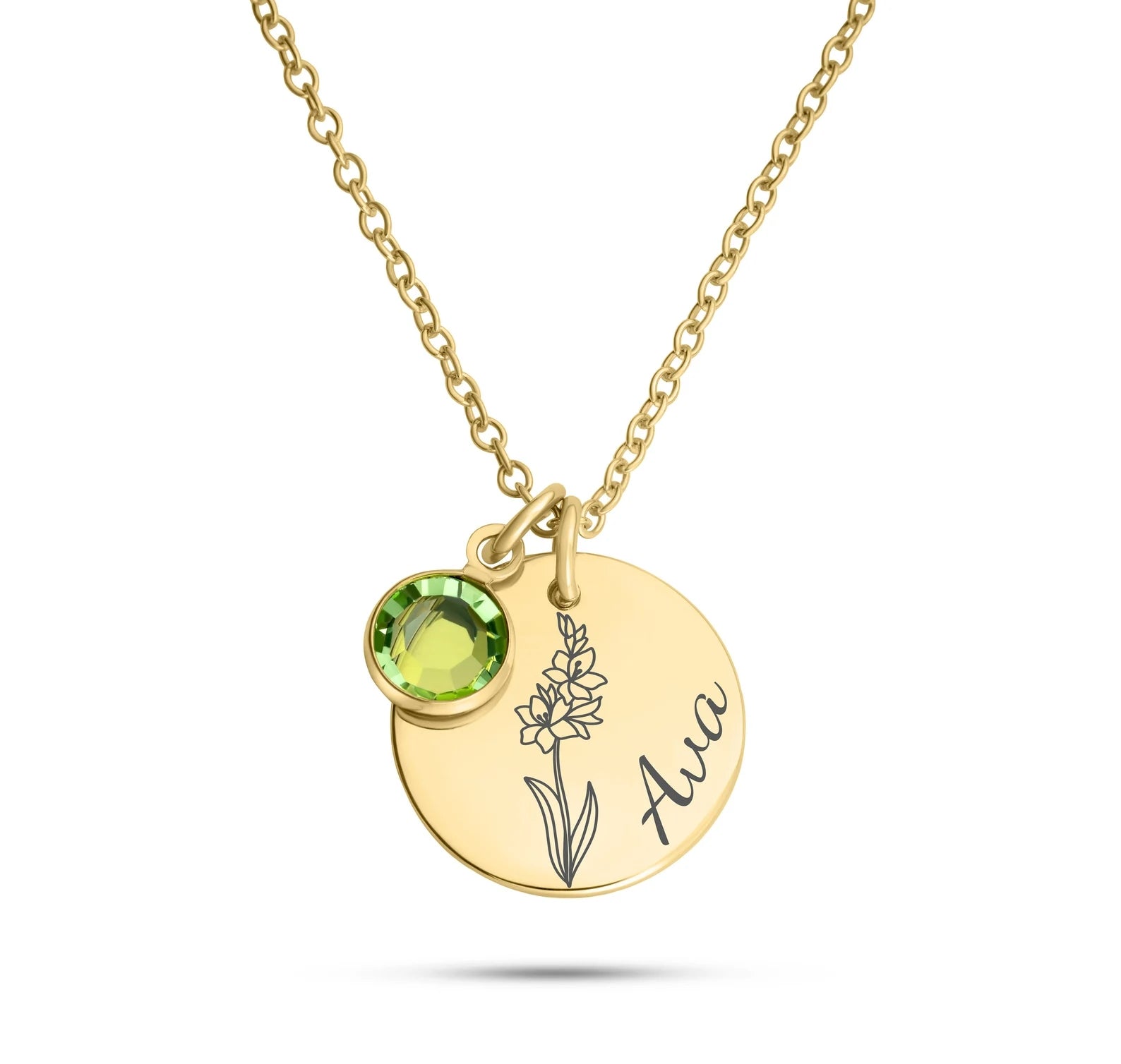 Loveyoufancy Birth Flower Birthstone Necklace (Please write the specific month and name(Format: July+ Tom)