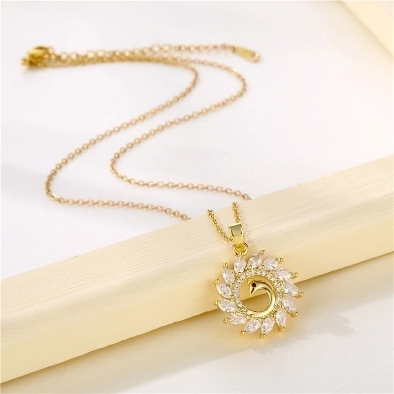 Stainless Steel Titanium Steel 18K Gold Plated Korean Style Plating Inlay Sector Star Flower Zircon Pendant Necklace