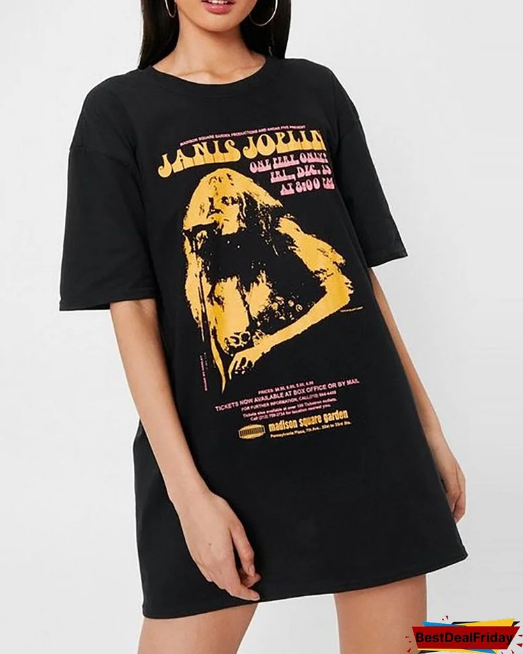 Short Sleeve Letter Graphic Print Casual T Shirt Dress P6931892686