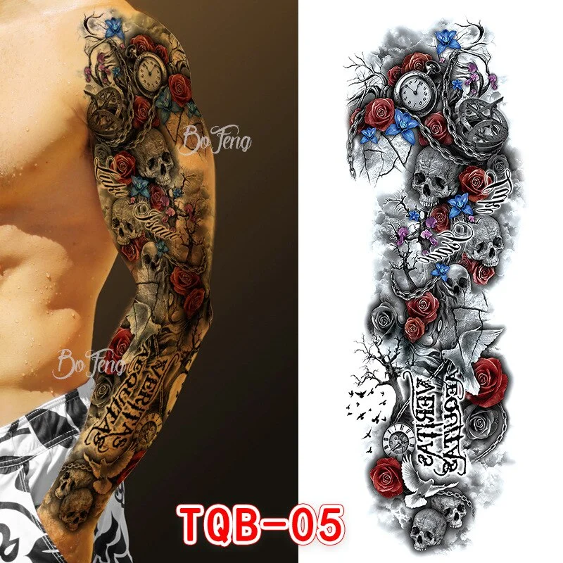 Tattoo Sleeves for Men Women Waterproof Flower Arm Tattoo Stickers Cool Full Arm Scary Fake Temporary Tattoos Big Picture Art