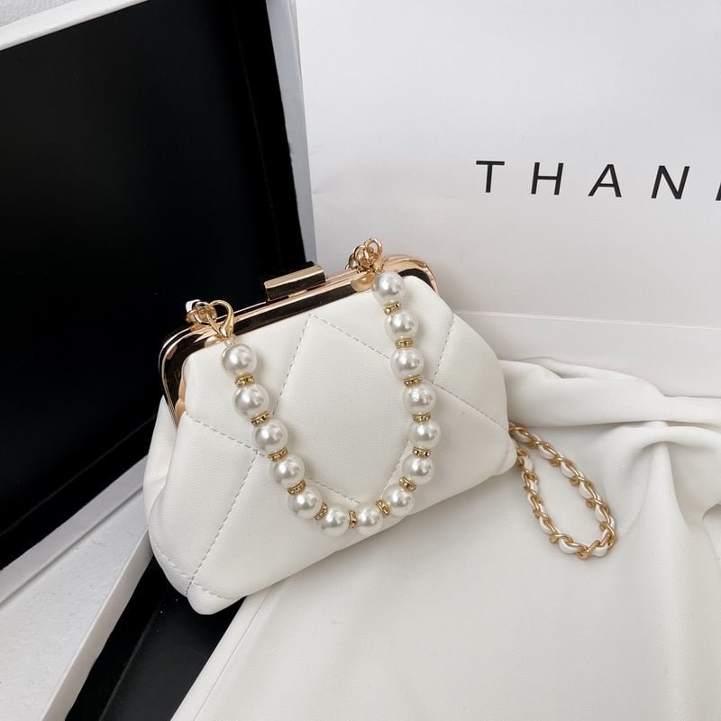 էѧӧܧ Metal frame package Design Pearl PU Leather Bag Crossbody 2021 Summer Luxury Brand Chain Shoulder Handbags Purses