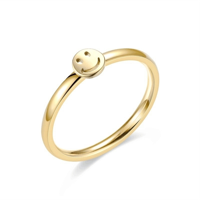 Minimalist Smile Face Titanium Steel 18K Gold Plated Polishing Rings