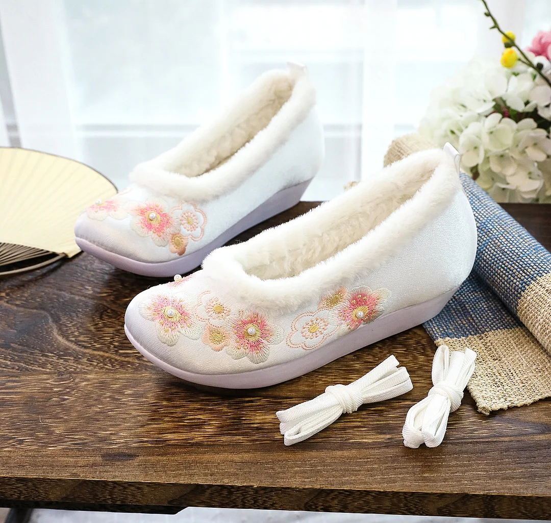 Zingj Zingj Cotton Shoes Autumn And Winter Ancient Costume Collocation With Embroidered Shoes With High Slope Heel Female Cloth Shoes