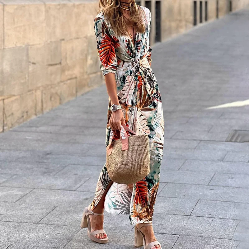 Toloer Toloer Spot 2023 New Women's Fashion Temperament In Sleeve Print Long Dress-Outfit Ideas