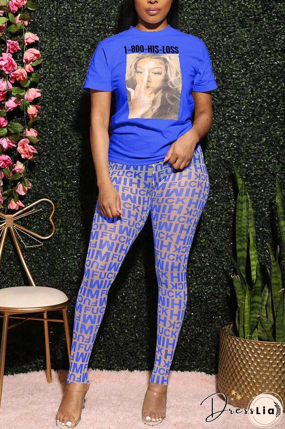 Fashion Print T-Shirt Mesh Trousers Set