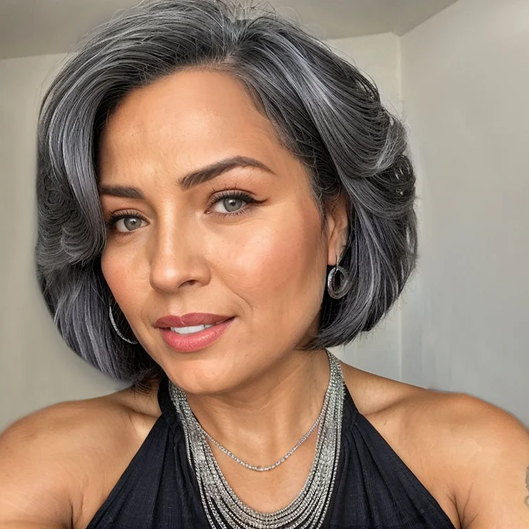Trendy Limited Design | Salt & Pepper Side Part Bob Style Glueless 5x5 Closure Lace Wig