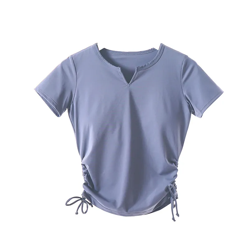 Pure Color Lace Up Slim Sports T-Shirt