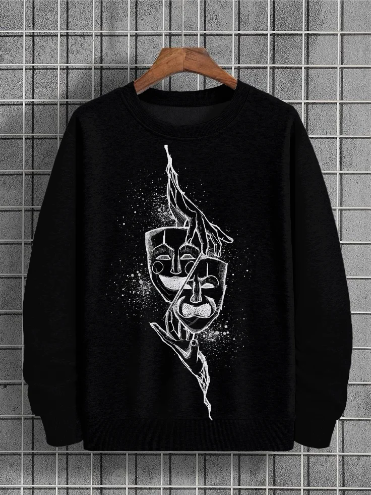 Men's Sad And Happy Masks Art Print Casual Sweatshirt