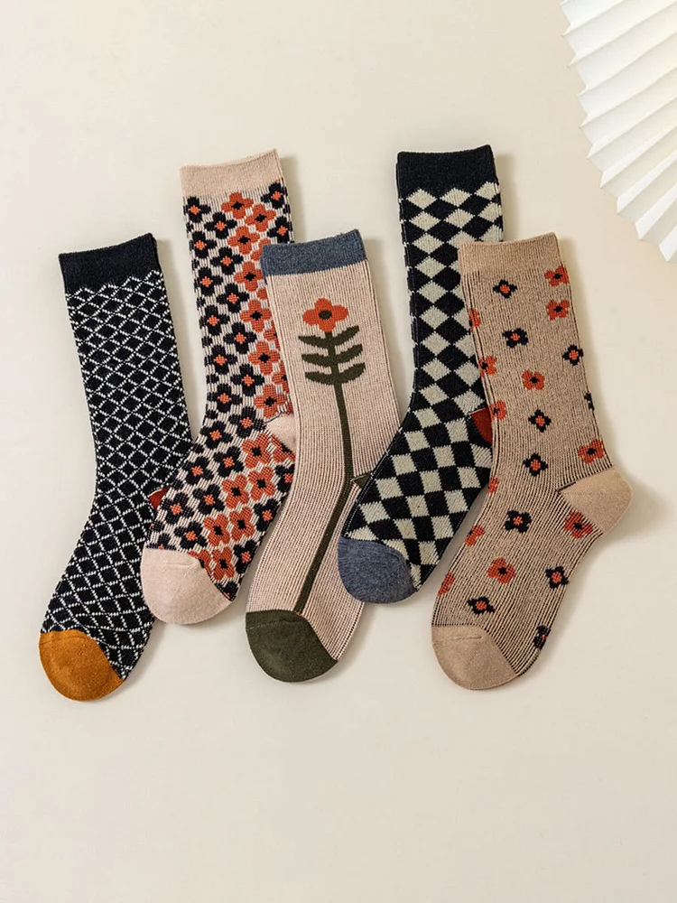 5 Pairs Cotton Cartoon Women Japan Style Crew Socks