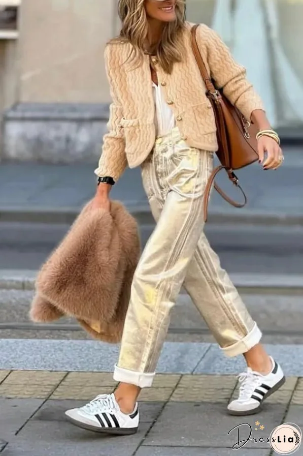 Wave Pattern Knitted Sweater