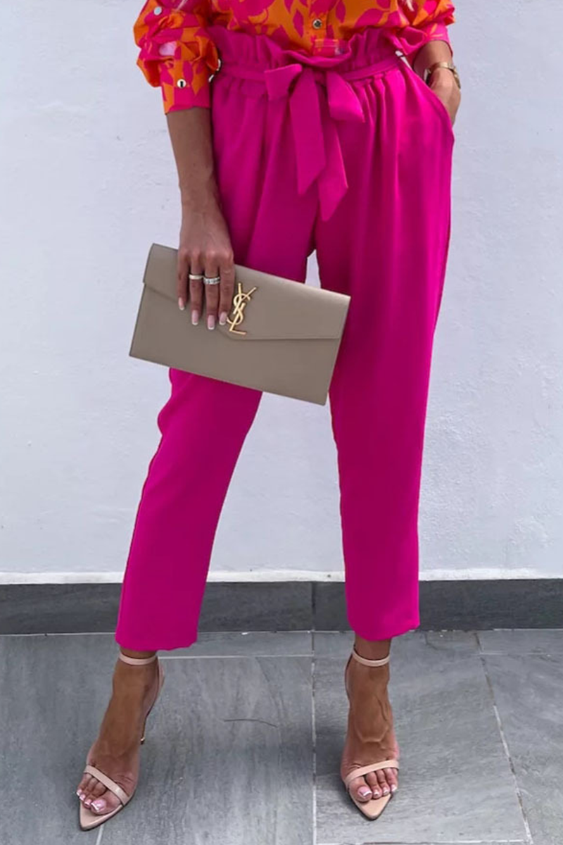 Casual Solid Flounce Regular High Waist Straight Solid Color Bottoms(3 colors)
