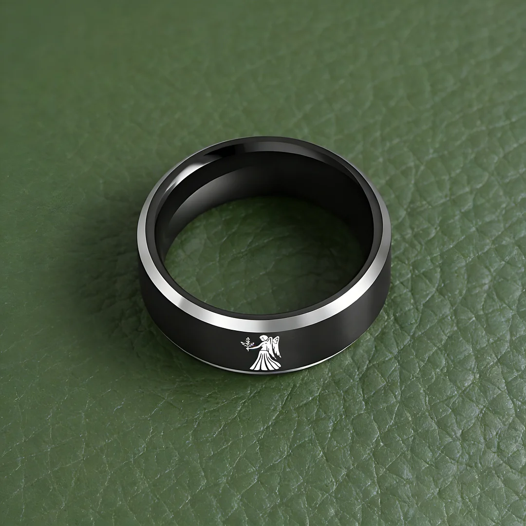 Beveled Edges Black Laser Etched Tungsten Carbide Rings Black Virgo Couple Wedding Bands 4MM 6MM 8MM