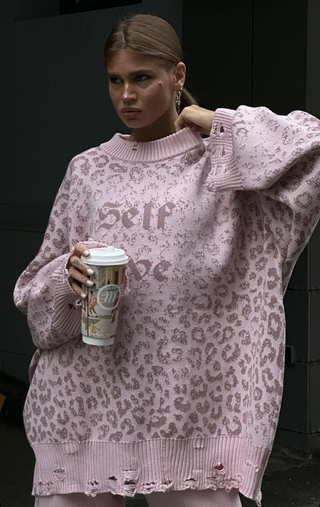 Athvotar Athvotar Blogger Wind With Loose Letter Embroidery Personality Tattered Knitted Sweater Casual Personality Sweater Women Autumn And Winter
