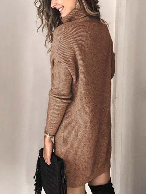 Solid Cable-knit Turtleneck Sweater Dress