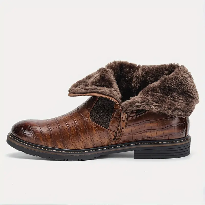 mens trendy vintage ankle boots waterproof anti skid side zippered boots with fuzzy lining for outdoor autumn and winter details 5