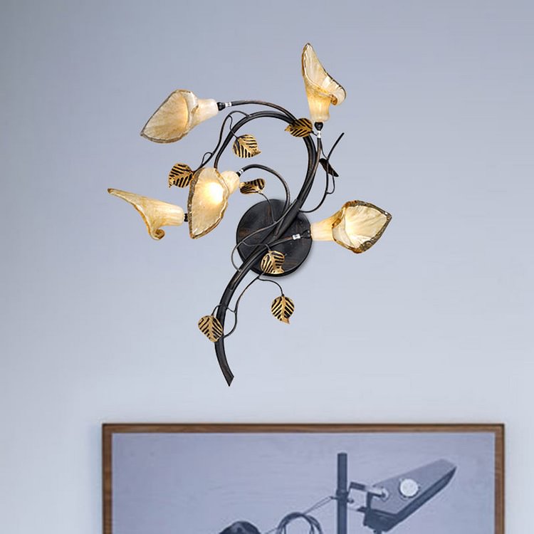 Blossom Living Room Sconce Light American Garden Metal 5 Heads Black Wall Lighting Fixture