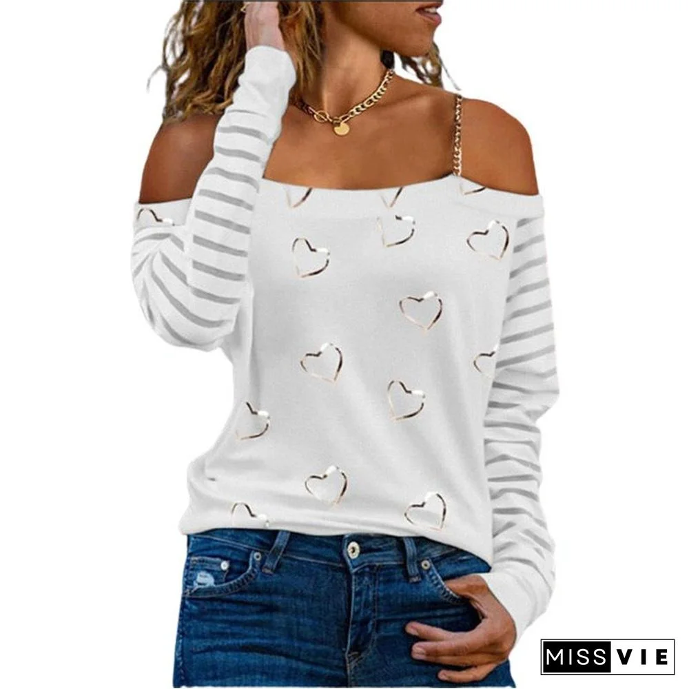 Heart Pattern Chain Shoulder Strap Top