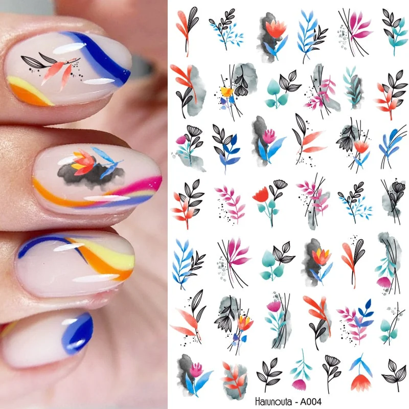 1PC 3D Nail Stickers Flowers Leaves Self-Adhesive Slider Letters Nail Art Decorations Love Heart Decals Manicure Accessories-Nail Inspo