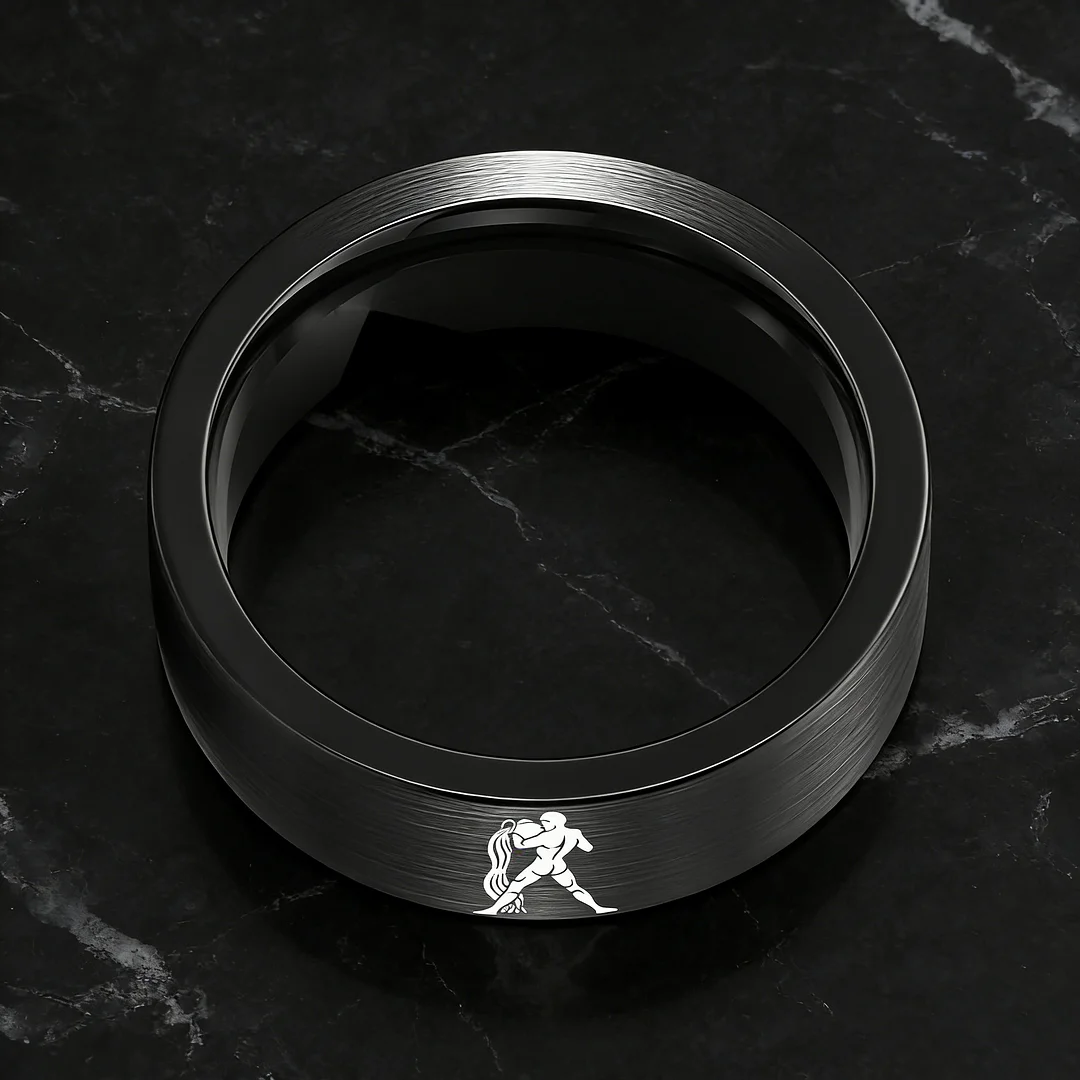 Flat Aquarius Tungsten Wedding Bands Tungsten Rings Black Comfort fit for Womens or Mens 4MM 6MM 8MM Width