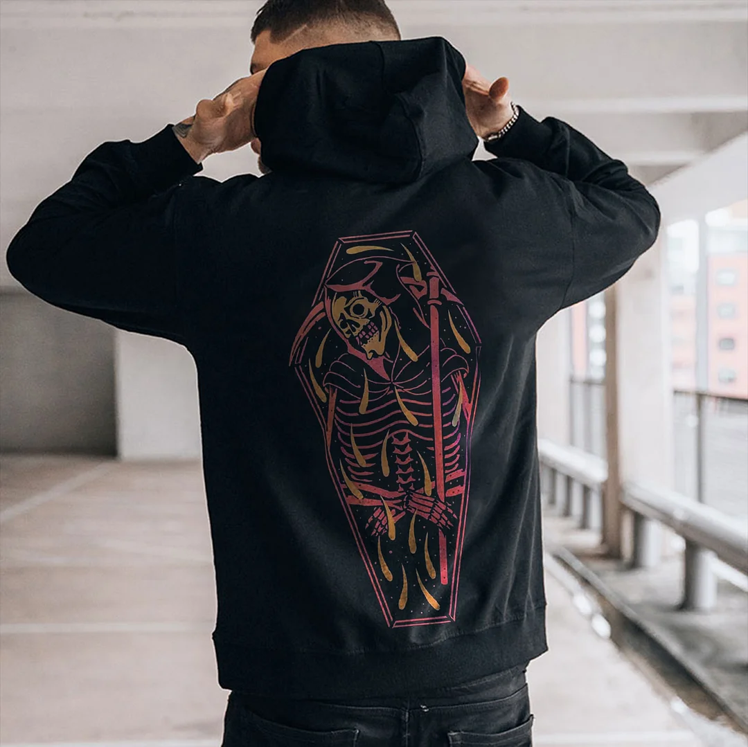 Demon in the Coffin Graphic Casual Black Print Hoodie