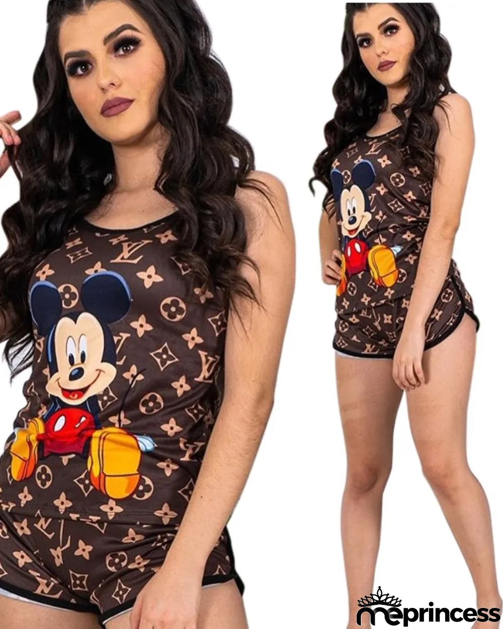 Summer Cartoon Print Cute Two Piece Shorts Pajama Set