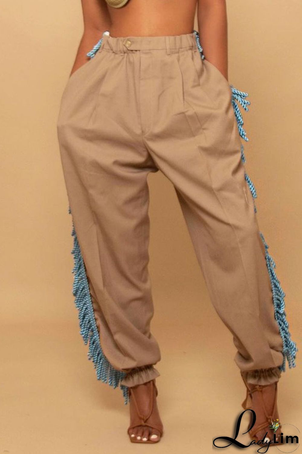 Green Casual Solid Tassel Patchwork Loose High Waist Pencil Solid Color Bottoms
