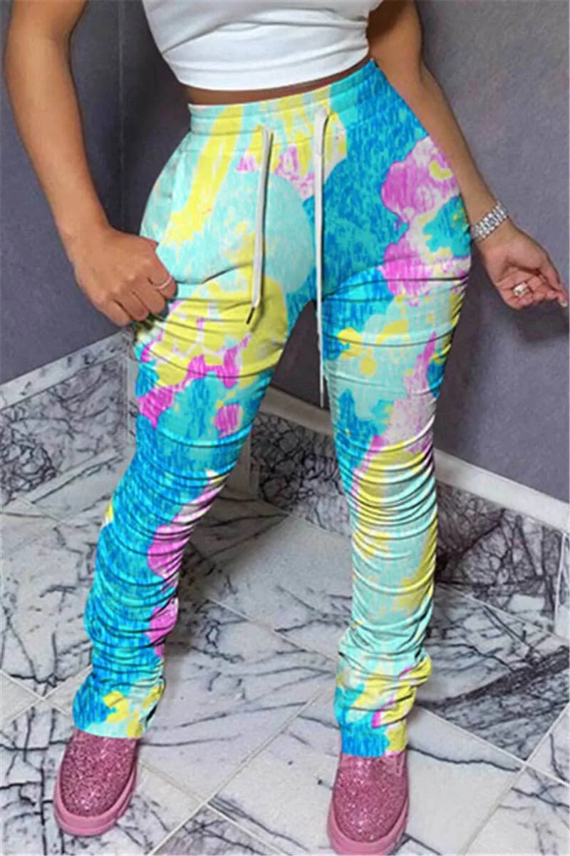 Casual Printed Colorful Slim Trousers