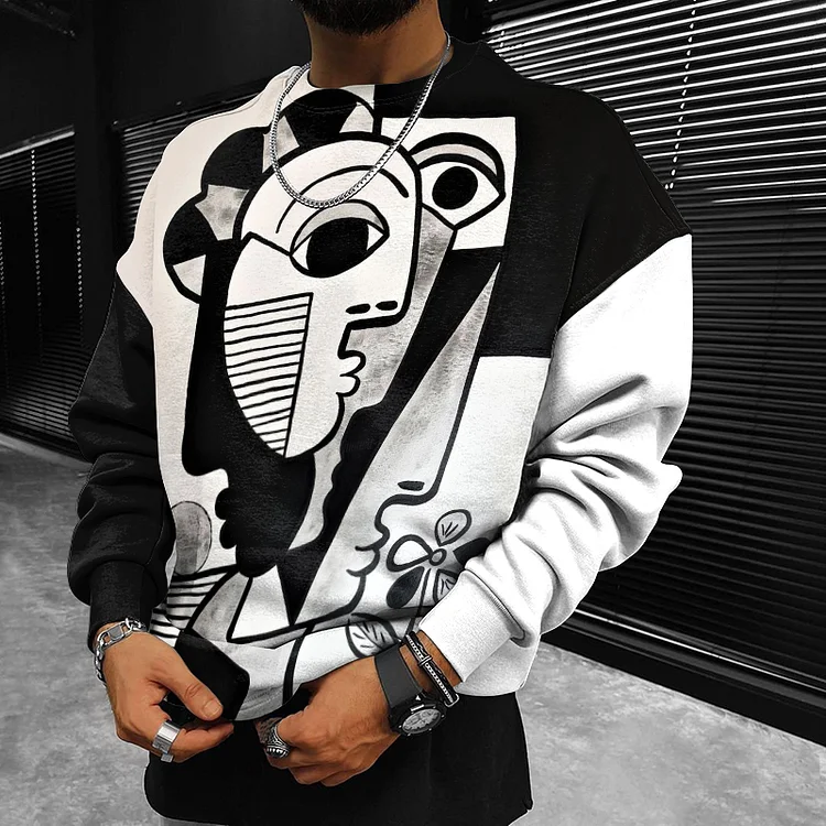 BrosWear Abstract Lines Face Casual Sweatshirt