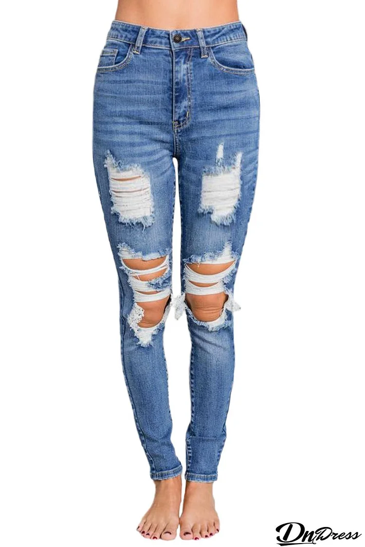 Medium Wash Distressed Skinny Jeans