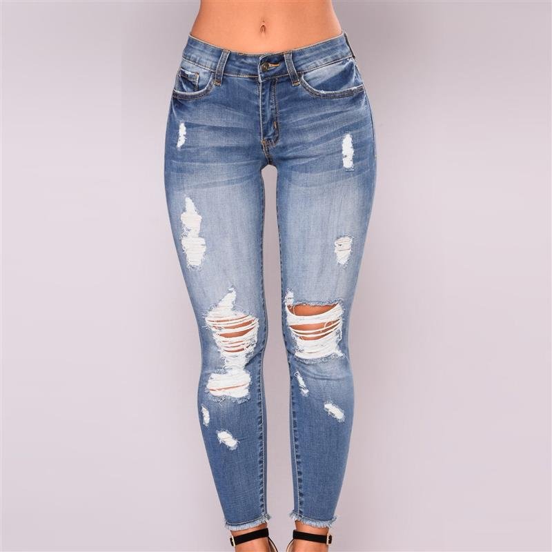 High Waist Stretch Ripped Jeans Women's Cropped Pants