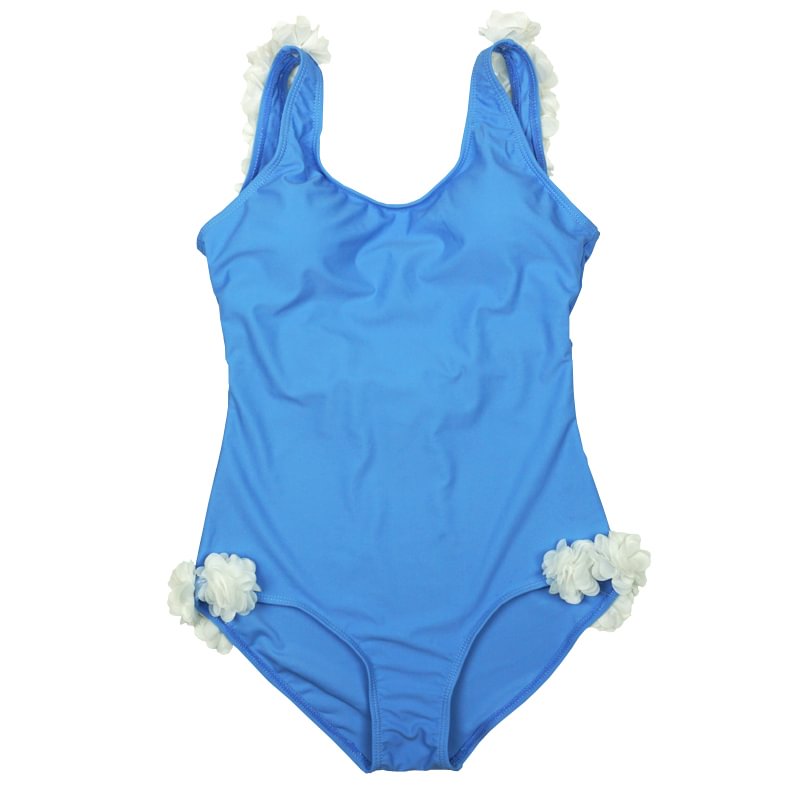 Blue Flowers push up one piece swimsuit Girls low back students bathing suits Novameme