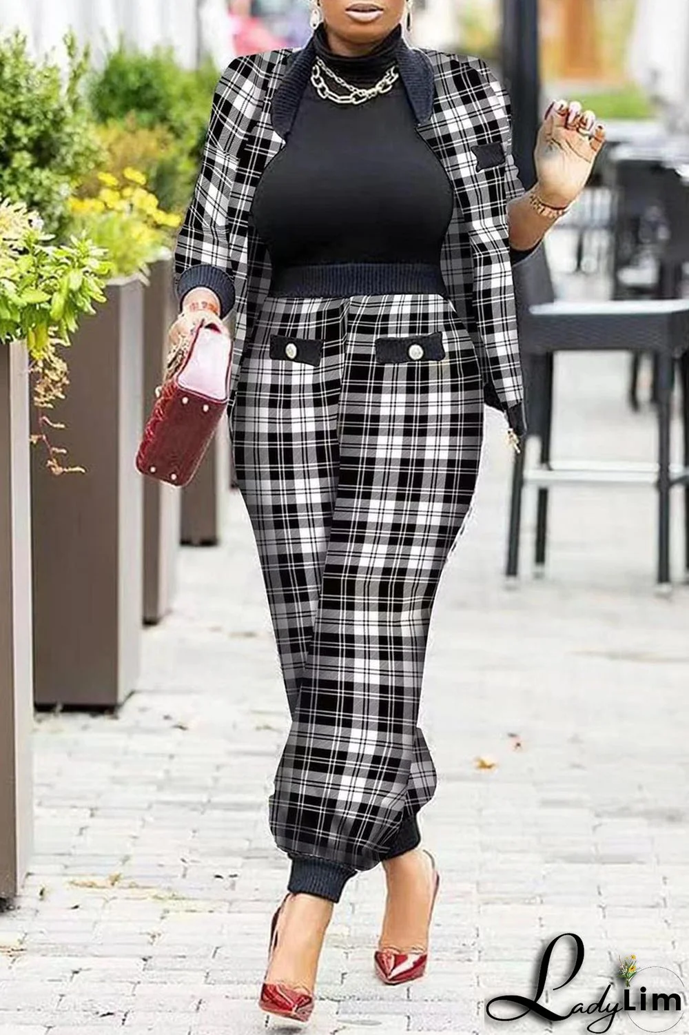 Pink Fashion Casual Print Patchwork Long Sleeve Two Pieces