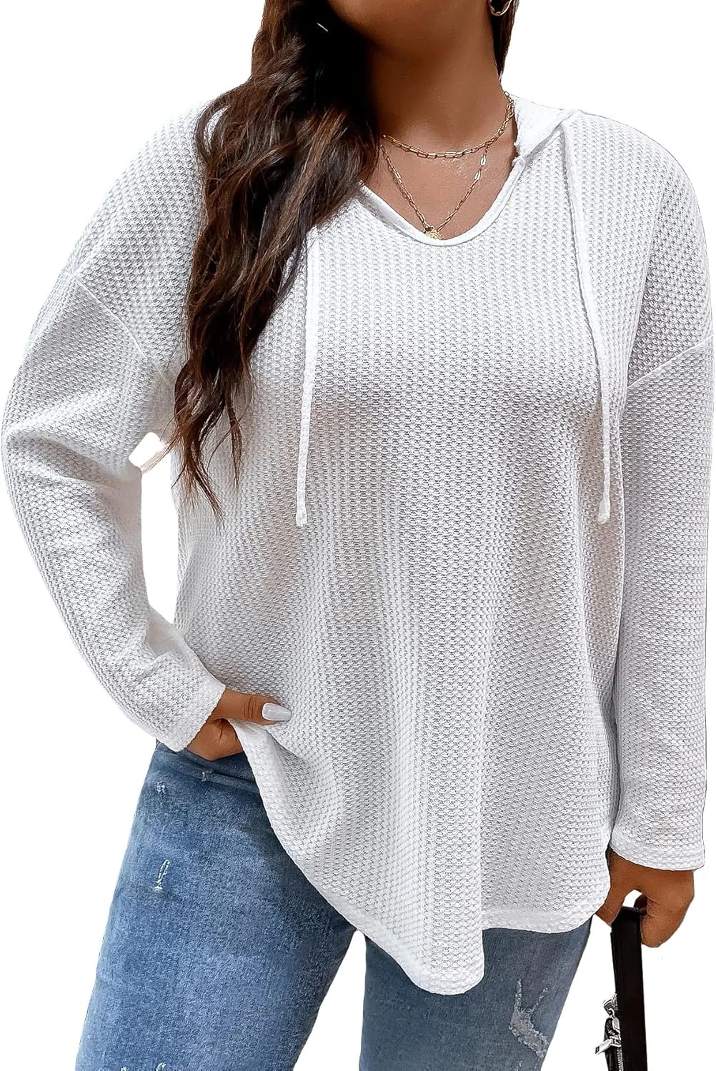 Women's  Hoodies Long Sleeve Drawstring Waffle Knit Pullover Sweatshirt Tops(BUY 2 FREE SHIPPING!!!)