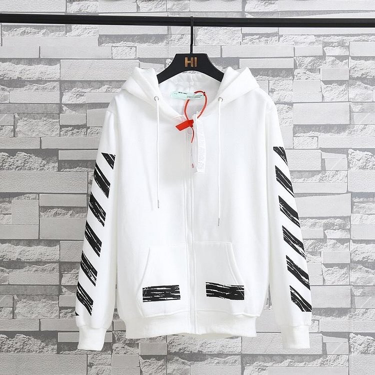 Off White Hoodie Off White Arrow Hooded Cardigan Sweater Men's and Women's Coats Cardigan Hoodie Sweater