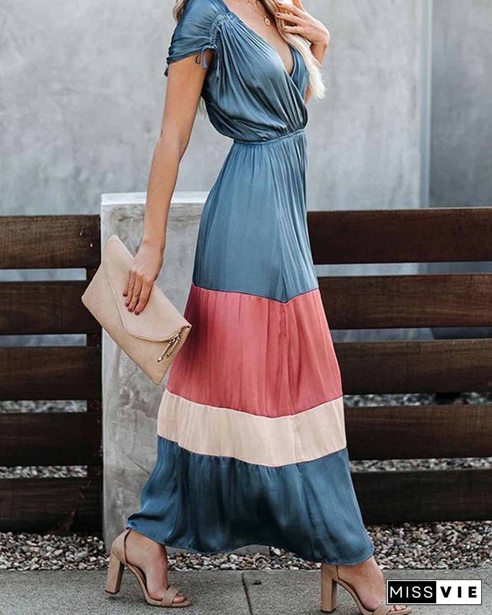 Hypnotize Satin Colorblock Maxi Dress
