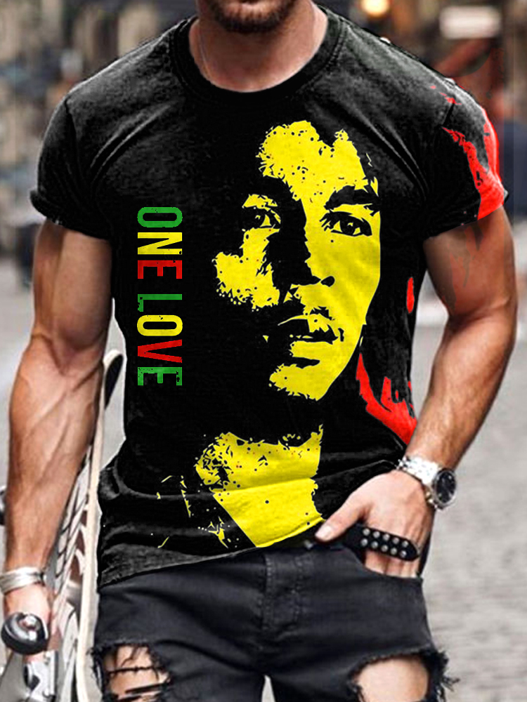 Comstylish Reggae One Love Print Casual Cotton T-Shirt
