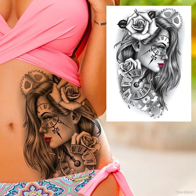 Large Tiger Lion Black Flower Fake Tattoo Sticker For Women Rose Fox BirdTemporary Tattoos DIY 3D Water Transfer Tatoos Girl Man