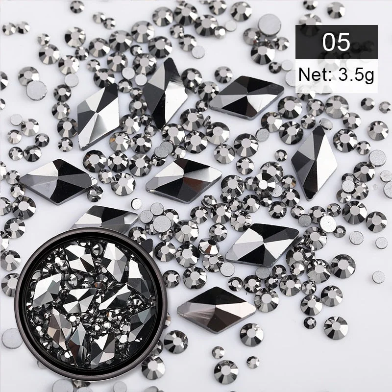 1 Box Black Colorful Mix Sized Nail Decoration Rhinestones Crystal Bling 3D Nail Art Decorations DIY Accessories Design On Nails