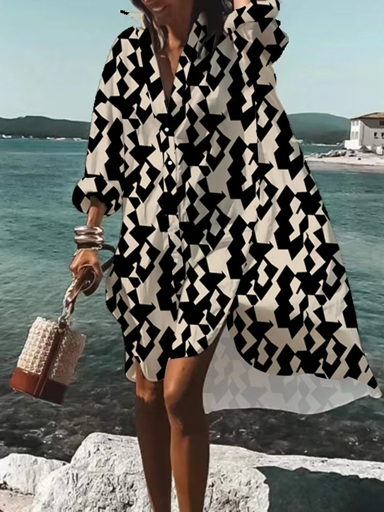 Brownm Popular Wear Loose Digital Printing Long Blouses