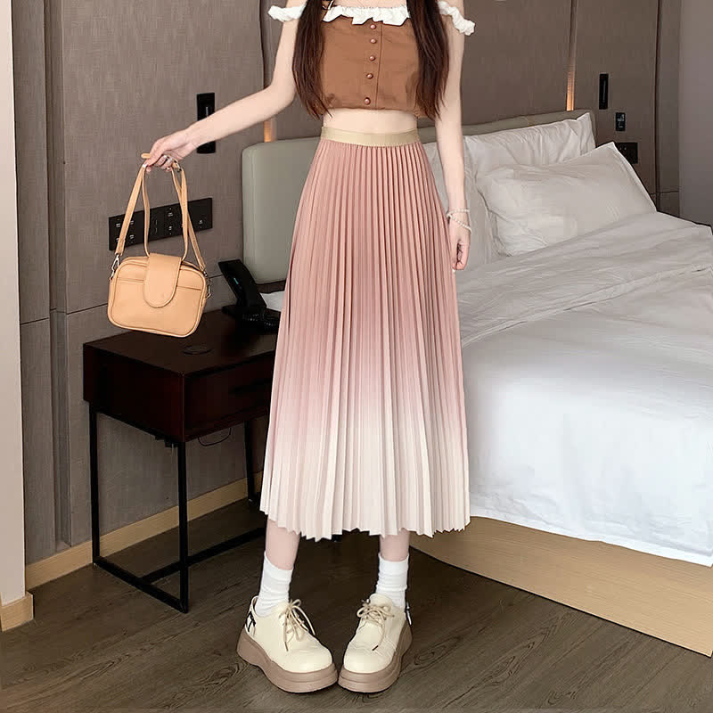 Gradient Color High Waist Pleated Skirt