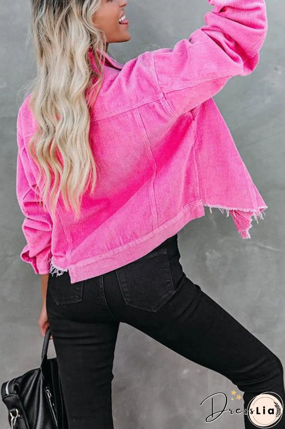 Frayed Hem Cropped Corduroy Jacket